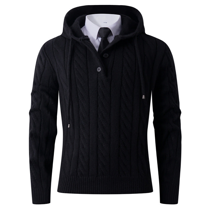 Herren Strickjacke Kapuze Zopfmuster Modern