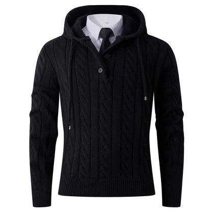 Herren Strickjacke Kapuze Zopfmuster Modern