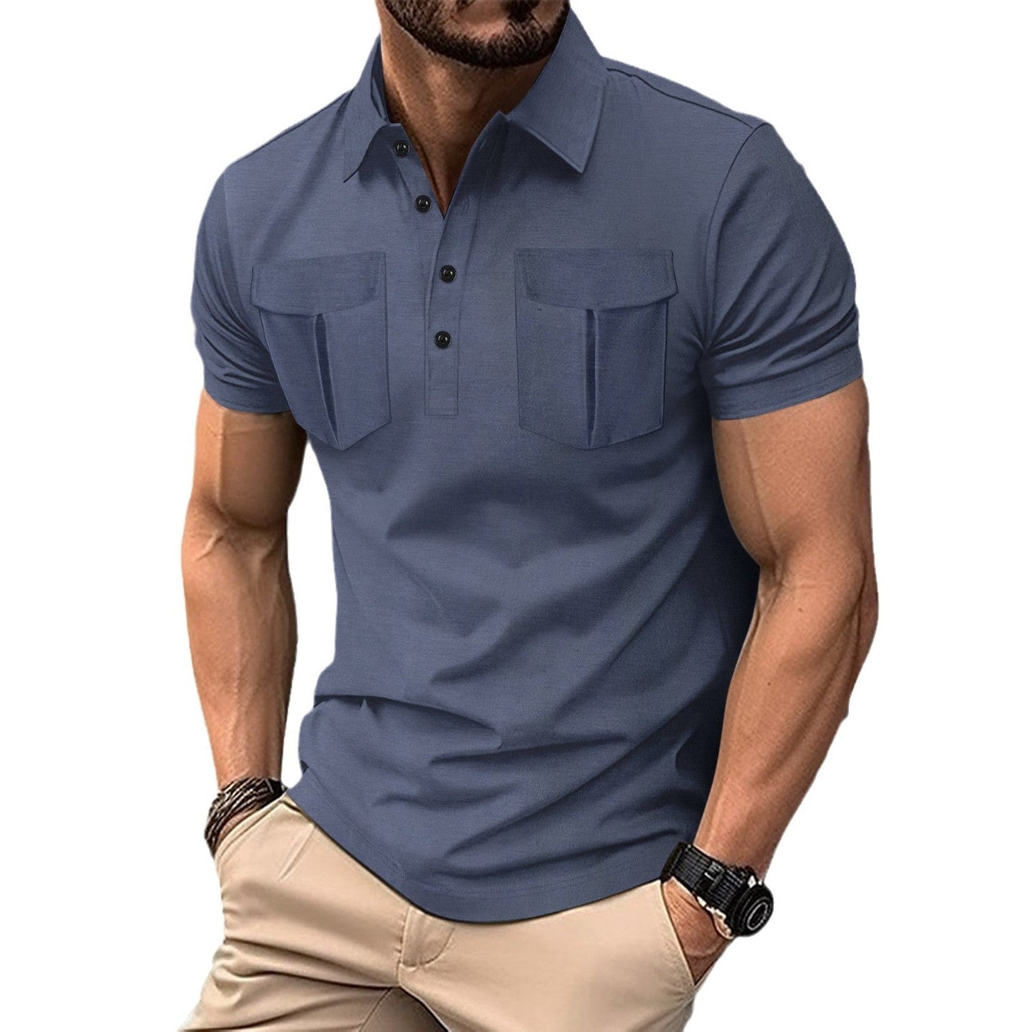 Herren Poloshirt Kurzarm Modern mit Brusttaschen