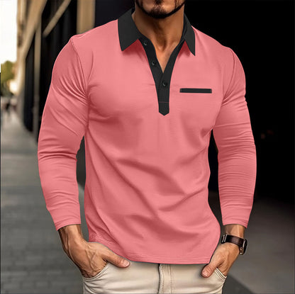 Herren Poloshirt Langarm Moderner Kragen Slim Fit