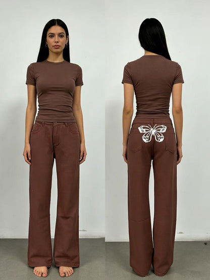 Frauen Jeans Weite Bein Stickerei Blumen