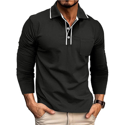 Herren Polo Langarm Modern Kontrastkragen Trendy - BerlinGlamour