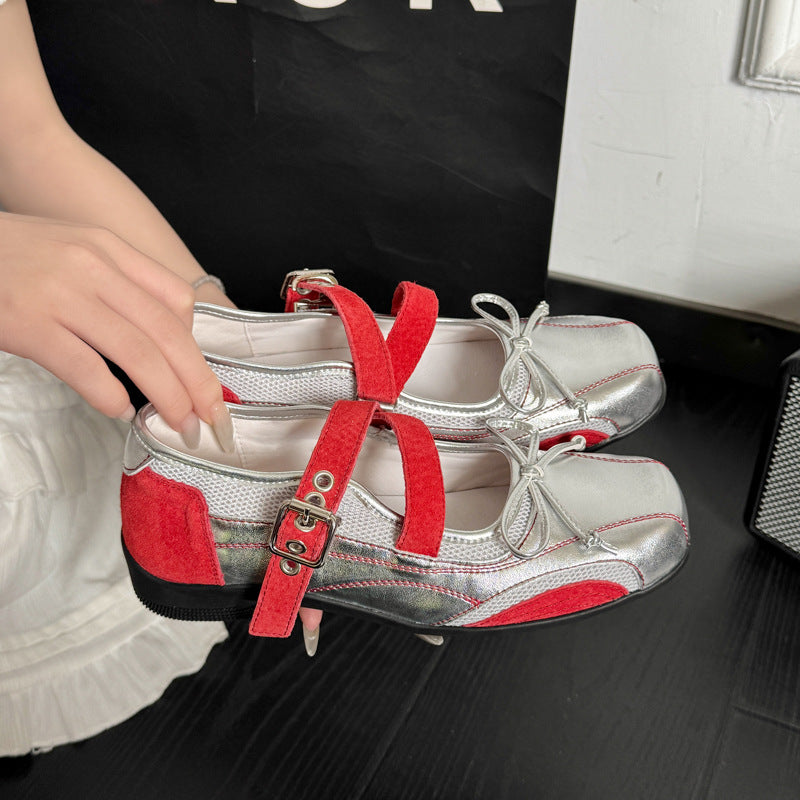 Damen Ballerinas Elegant Metallic Schuhe Mit Riemchen
