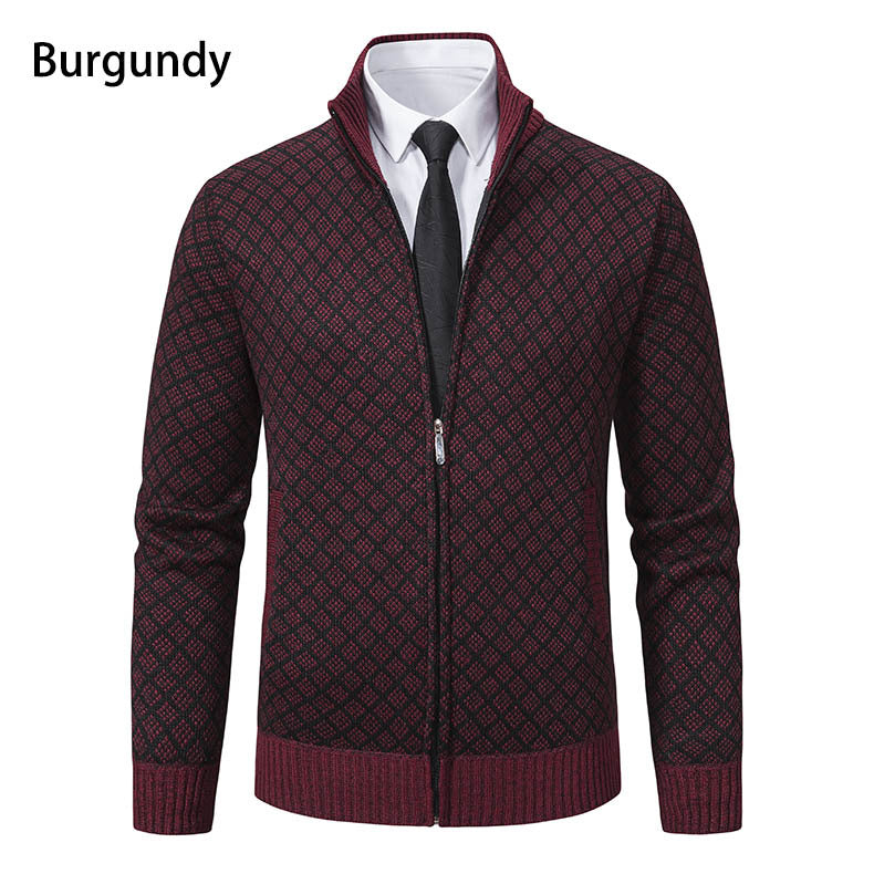 Herren Strickjacke Rautenmuster Reißverschluss Modern