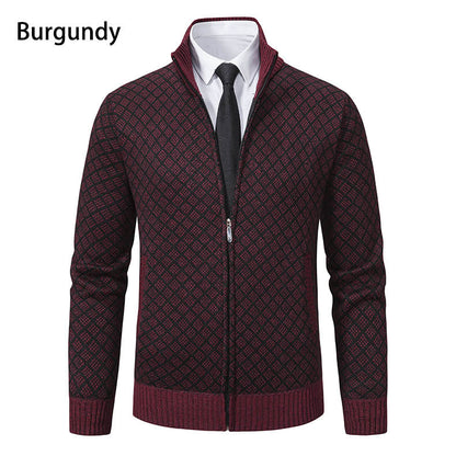 Herren Strickjacke Rautenmuster Reißverschluss Modern