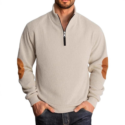 Herren Pullover Hochkragen Kontrast Ellbogenpatches Modern