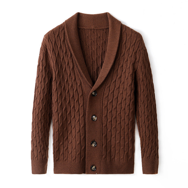 Herren Strickjacke Modern Kabelmuster Eleganter Kragen