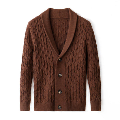Herren Strickjacke Modern Kabelmuster Eleganter Kragen