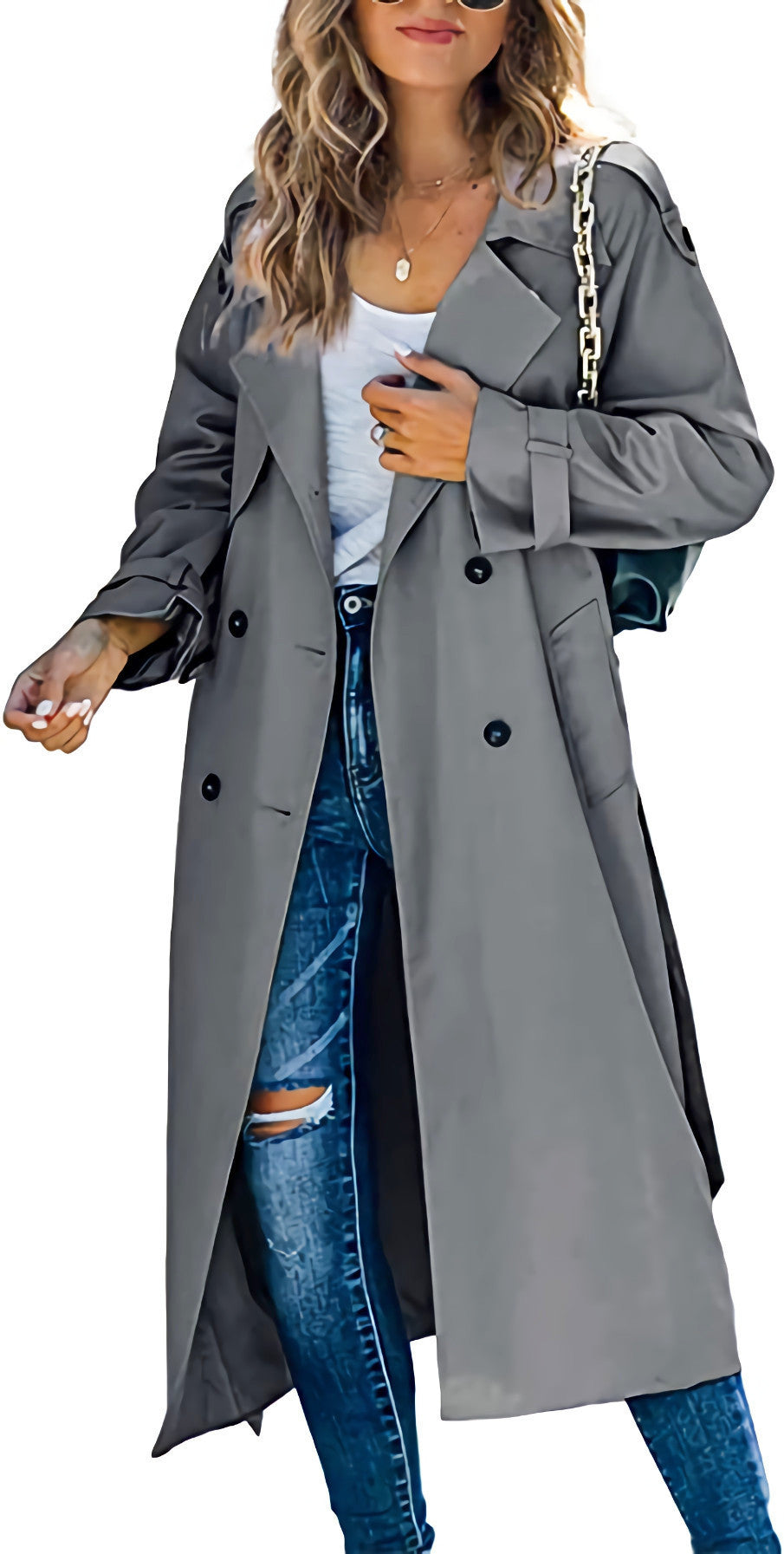 Damen Trenchcoat Elegant mit Gürtel und Knöpfen Modern