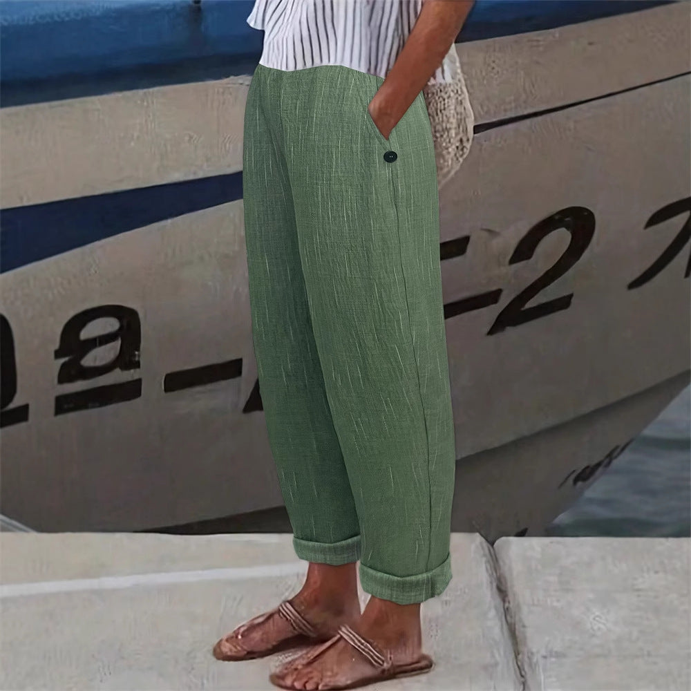 Damen Leinenhose Bequem mit Seitentaschen Sommer