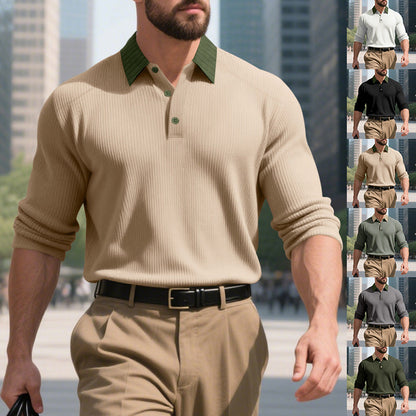 Herren Poloshirt Elegantes Strukturdesign Stehkragen Knopfleiste Modern