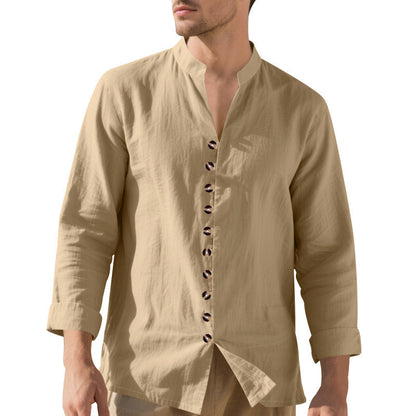 Herren Langarmhemd Elegantes Stehkragenhemd Mit Knöpfen Schwarzes Hemd