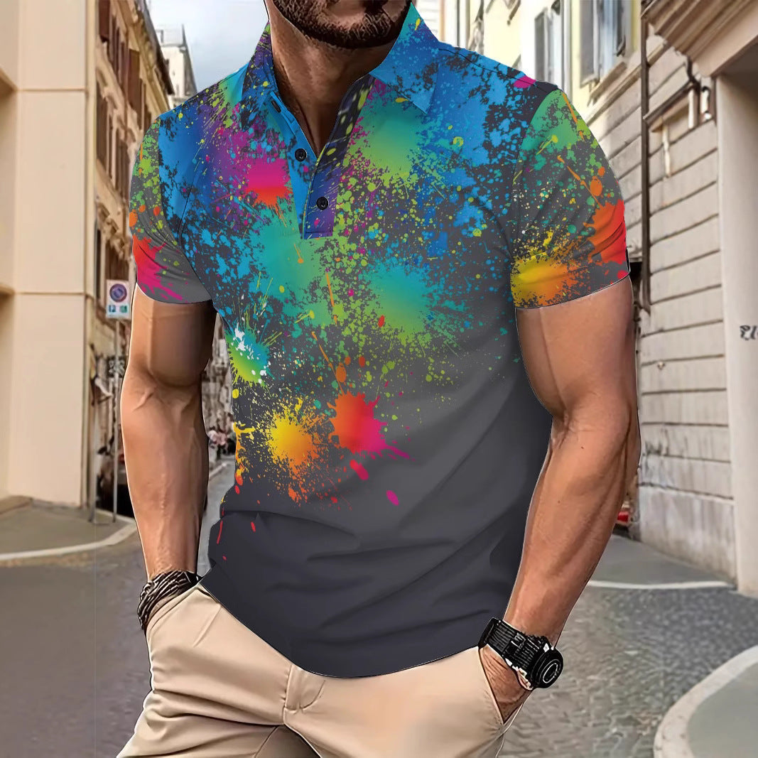 Herren Poloshirt Modern Farbklecks Druck Berlin Style - BerlinGlamour