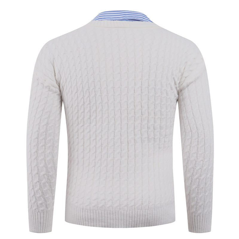 Herren Pullover Strick V-Ausschnitt Zopfmuster Elegant