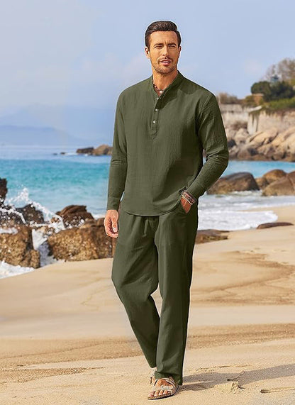 Herren Strandhose Leicht und Langarmshirt Elegant Sommer