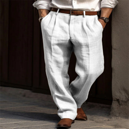 Herren Leinenhose Slim Fit 2 Taschen Elegant