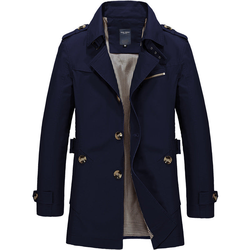 Herren Trenchcoat Jacke Modern Schnitt Wasserabweisend