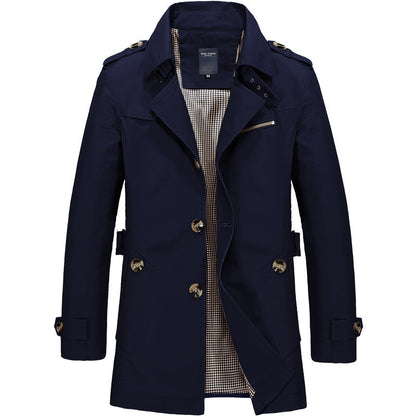 Herren Trenchcoat Jacke Modern Schnitt Wasserabweisend