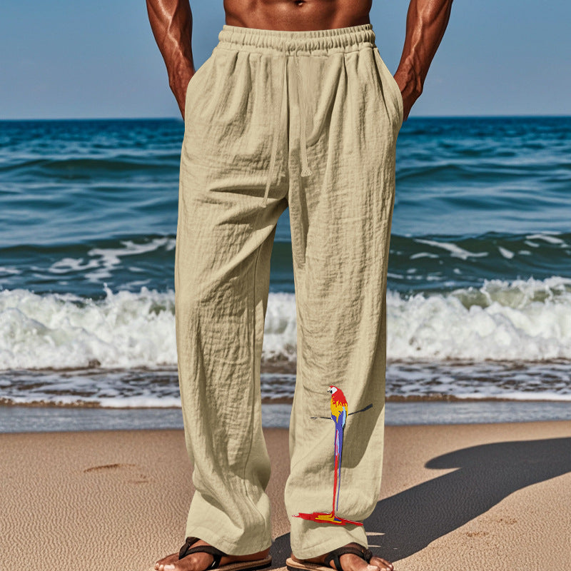 Herren Strandhose Leicht mit Vogel Print Elastischer Bund - BerlinGlamour