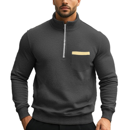 Herren Pullover Sportlich Reißverschluss Brusttasche