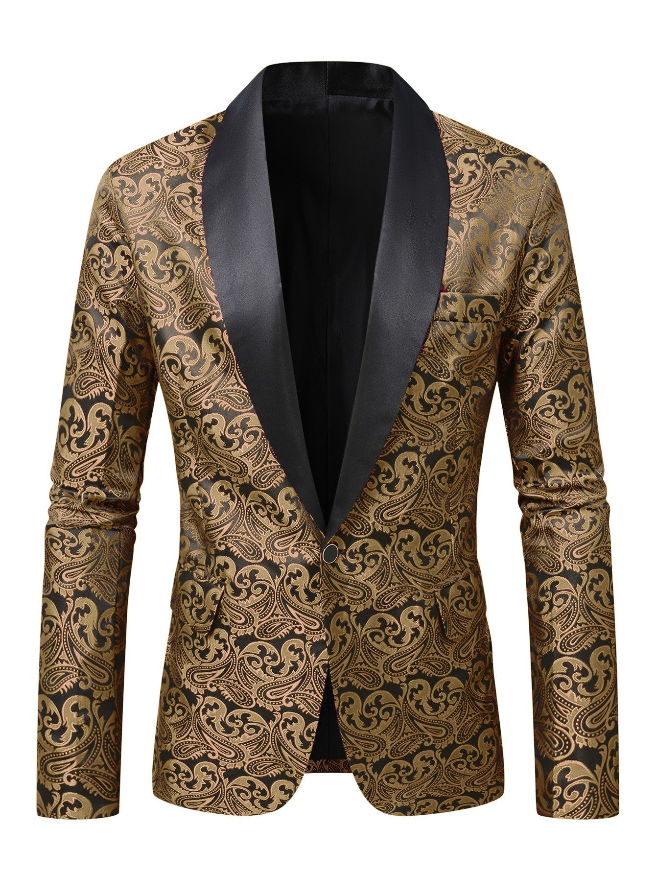 Herren Blazer Elegant Pailletten Paisley Muster Schwarz