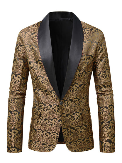 Herren Blazer Elegant Pailletten Paisley Muster Schwarz