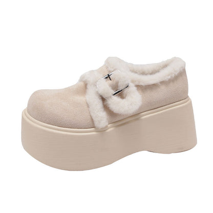 Damen Mokassins Plattform Flauschig Weich mit verstellbarem Riemen