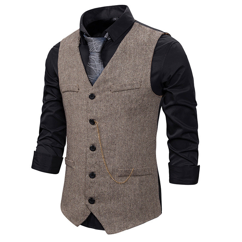 Herren Anzugweste Fischgrätmuster Elegant Mit Taschen