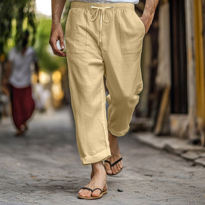 Herren Leinenhose Lässig Bequem mit Taschen