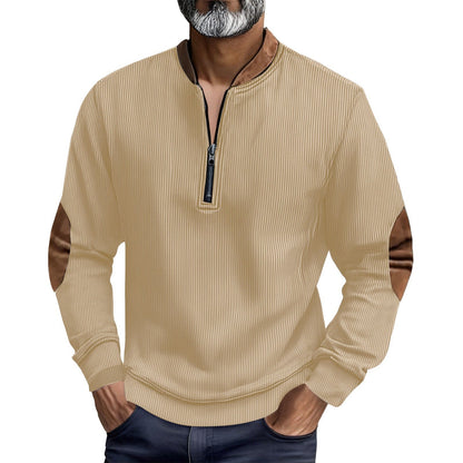 Herren Pullover Stehkragen Leder Einsätze Modern