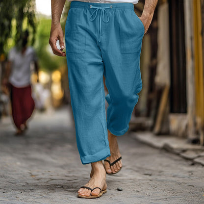 Herren Leinenhose Lässig Bequem mit Taschen