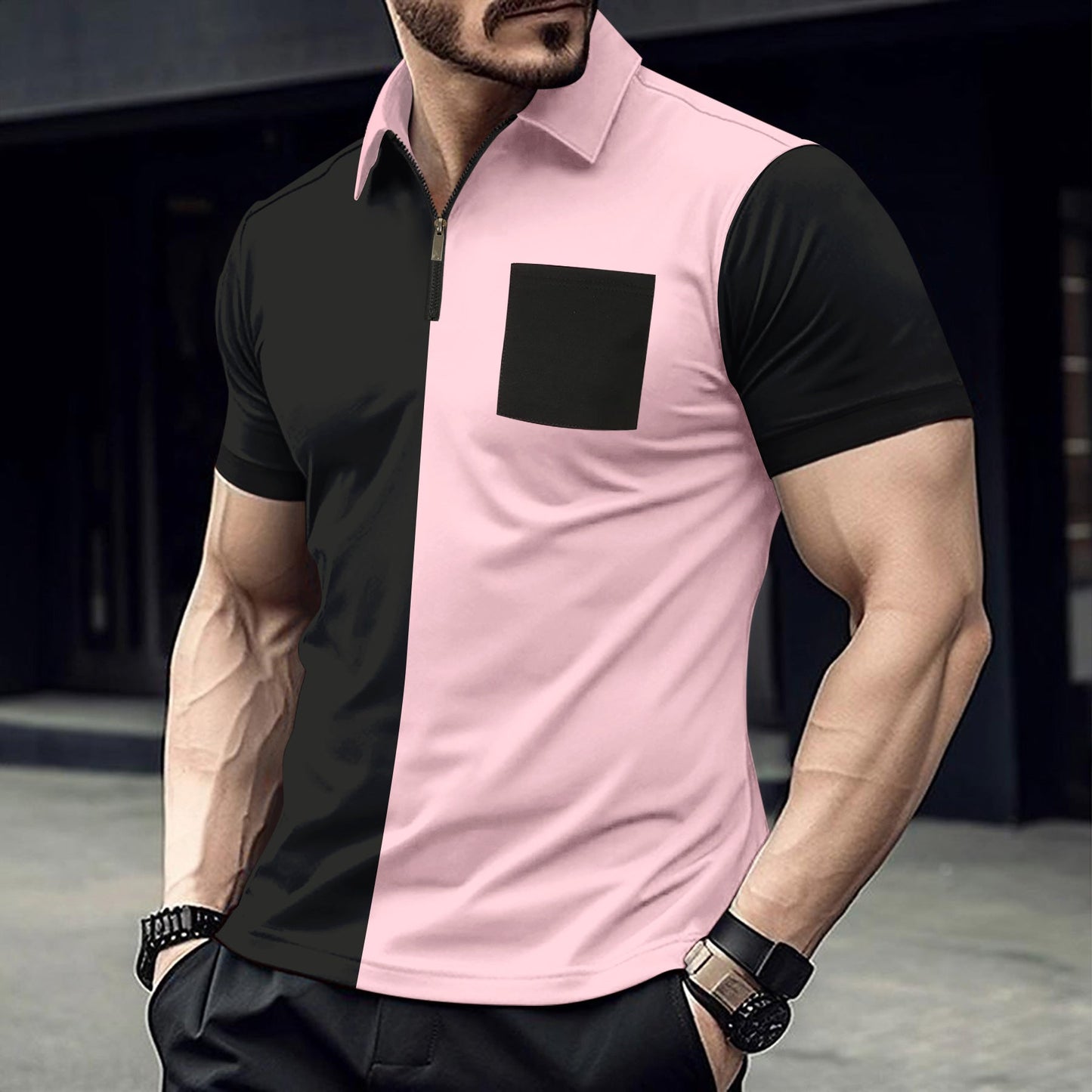 Herren Polohemd Kurzarm Farbblock Design Modern