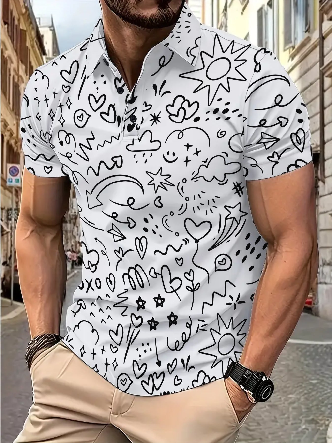 Herren Poloshirt Kurzarm mit coolen Grafikdrucken
