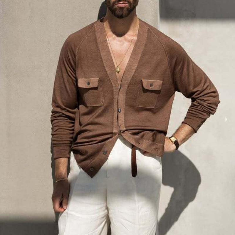 Herren Strickjacke Bequem Mit Taschen Grau - BerlinGlamour