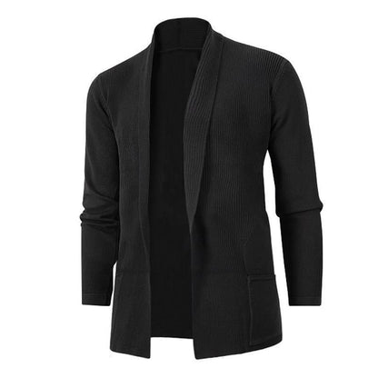 Herren Strickjacke Offener Kragen Elegant Rippdesign