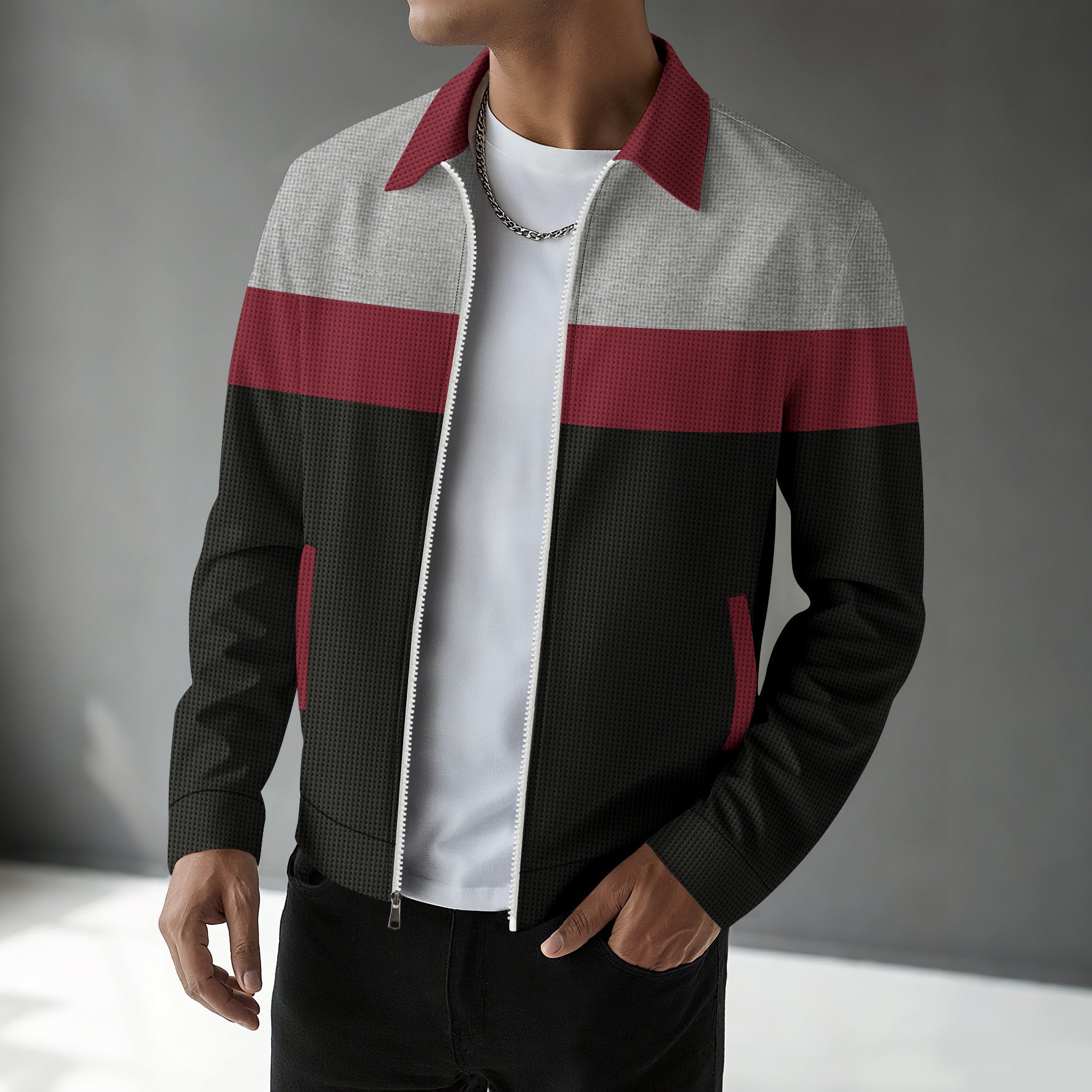 Herren Freizeitjacke Modern mit Kontraststreifen Reißverschluss - BerlinGlamour