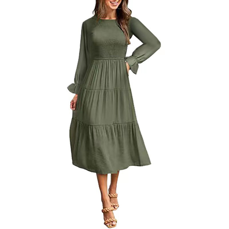 Elegantes Maxikleid Rüschen Damenkleid Lang