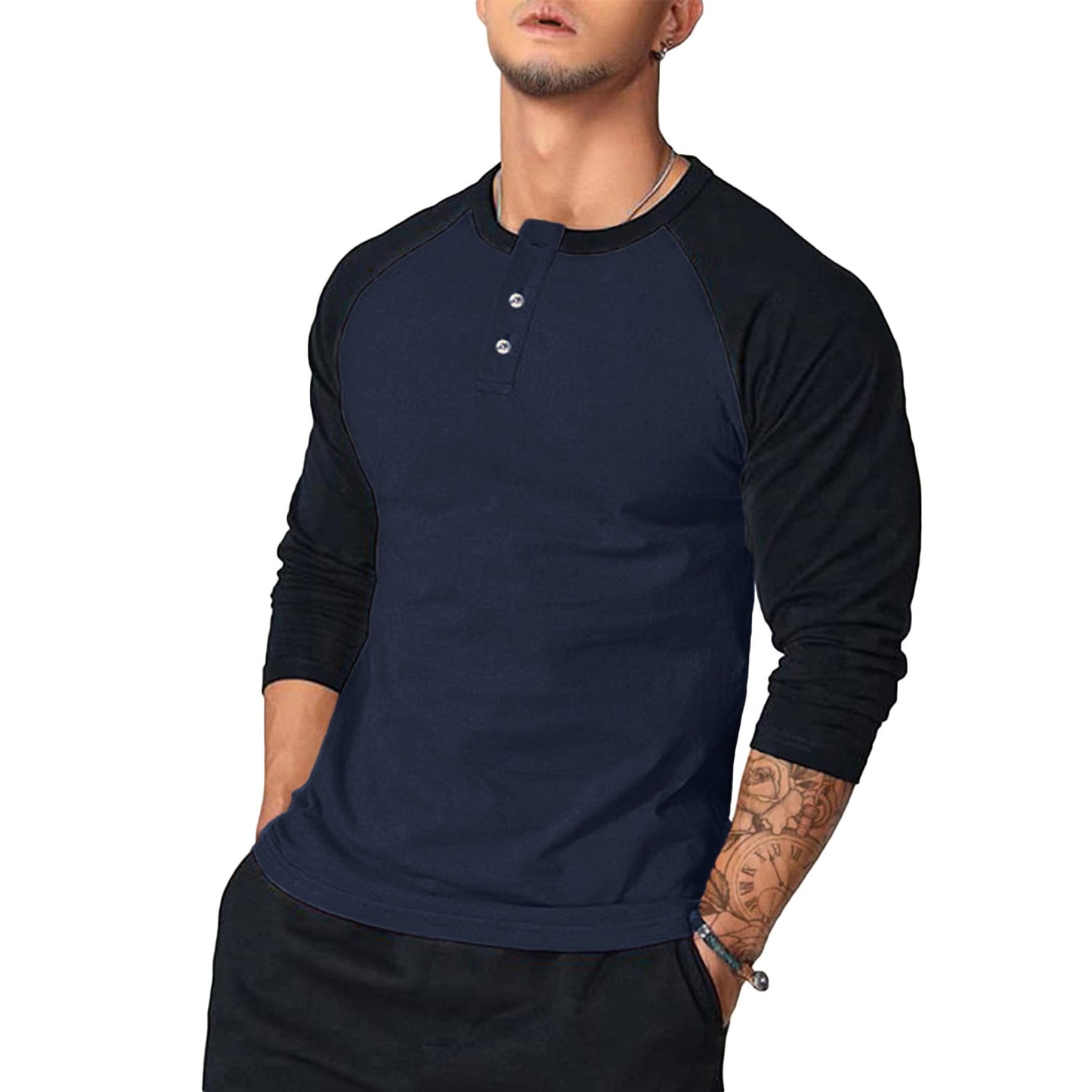 Herren Langarmshirt Vintage Stil Kontrastärmel Berlin