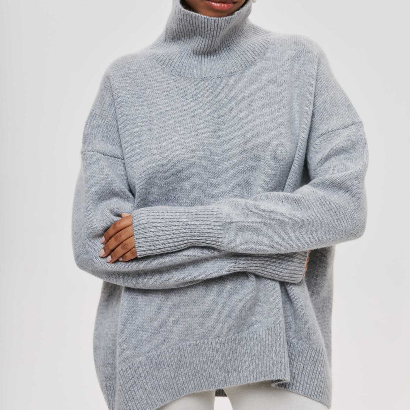 Damen Rollkragenpullover Oversized Modern Großmaschen