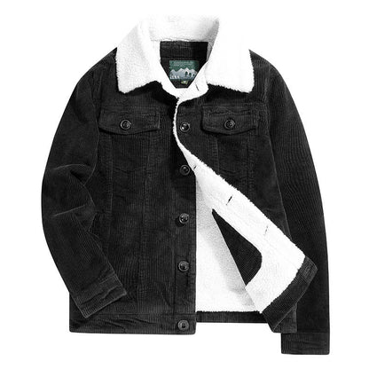 Herren Cordjacke Kuschelig Lederoptik Schmale Passform
