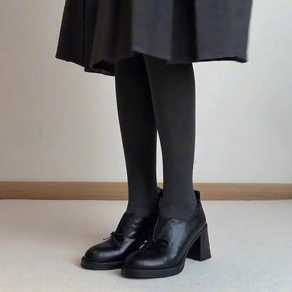 Damen Schuhe Schnürstiefelette mit Schleife und Blockabsatz