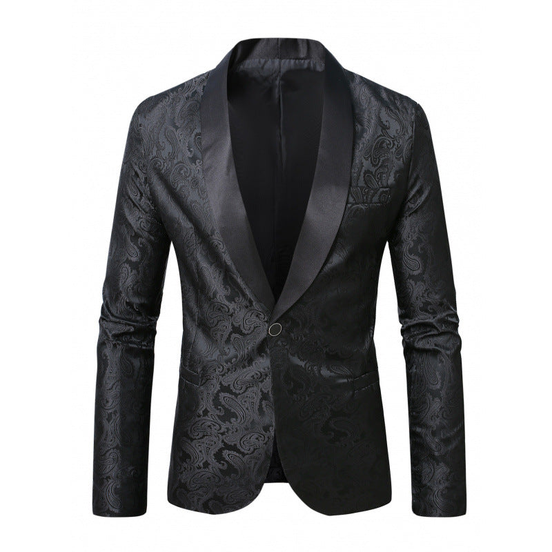 Herren Smoking Blazer Satin schwarz mit Muster Elegant
