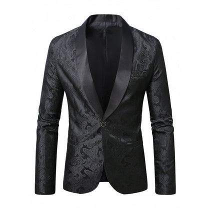 Herren Smoking Blazer Satin schwarz mit Muster Elegant