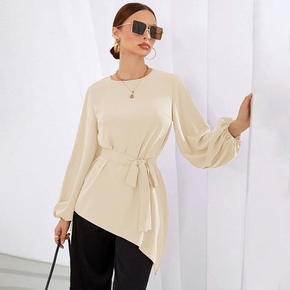 Damen Bluse Asymmetrisch Elegante Rüschen Oberteil