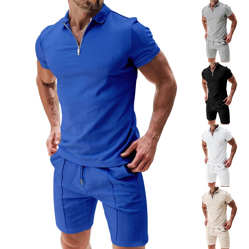 Herren Sportshirt Kurzarm mit Reißverschluss und passenden Shorts