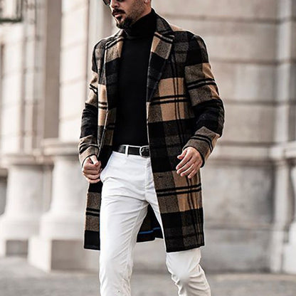 Herren Karomantel Wollmix Klassisch Elegent