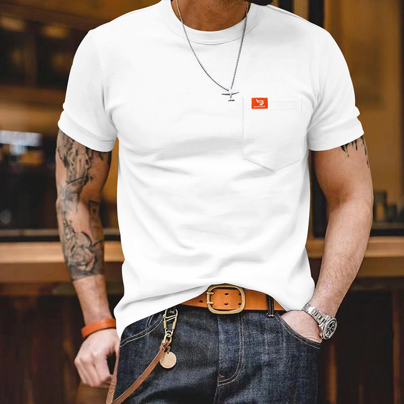 Herren T-Shirt Kurzarm Baumwolle mit Brusttasche klassisch