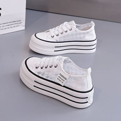 Damen Sneaker Hochplateau Atmungsaktiv Weiß