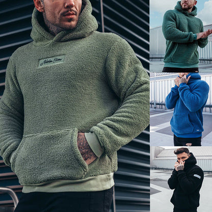 Herren Fleece Hoodie Kängurutasche Hochkragen Warm