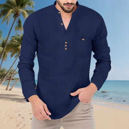 Herren Langarm Hemd Stehkragen Modern Knopfdesign